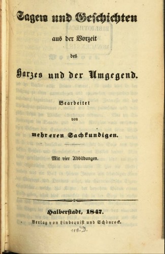 Anonymous: Sagen und Geschichten Aus der Vorzeit des Harzes und der Umgegend (1847, Lindequist und Schönrock)