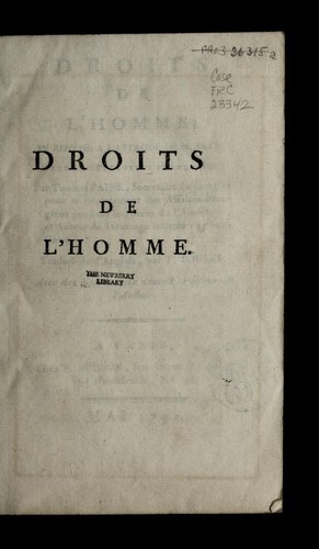 Thomas Paine: Droits de l'homme (French language, 1791, Chez F. Buisson, imprimeur-libraire, rue Hautefeuille, no. 20)