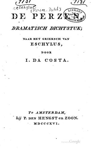 Aeschylus: De Perzen (Dutch language, 1816, bij P. den Hengst en Zoon)