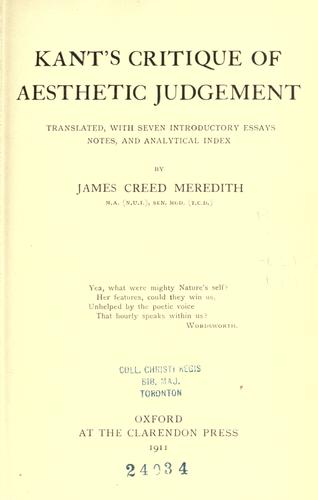 Immanuel Kant: Kant's Critique of aesthetic judgement (1911, Clarendon press)