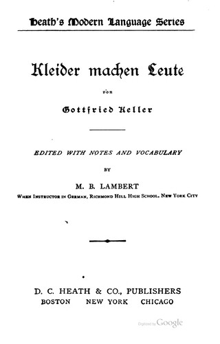Gottfried Keller: Kleider machen Leute (German language, 1900, D.C. Heath & co.)