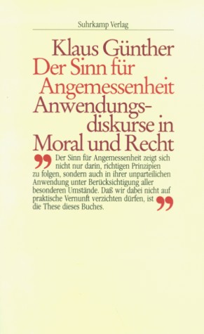 Klaus Günther: Der Sinn für Angemessenheit (Paperback, German language, 1992, Suhrkamp Verlag)