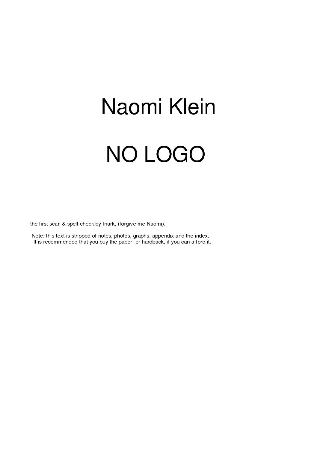 Naomi Klein: No Logo (Paperback, 2002, Picador)