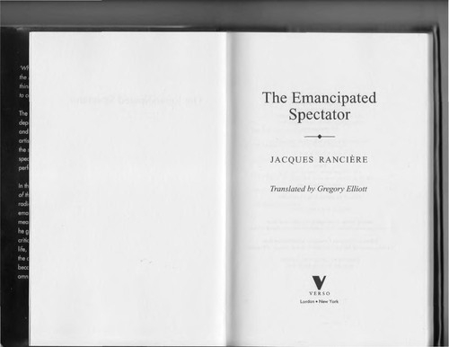 Jacques Rancière: The emancipated spectator (2009, Verso)