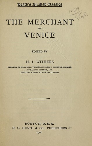 William Shakespeare: The Merchant of Venice (1906, D.C. Heath)