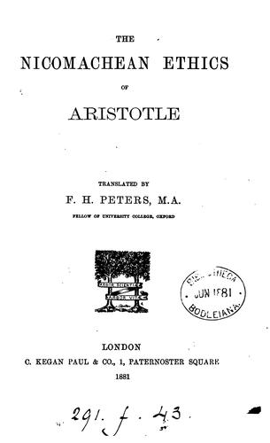 Αριστοτέλης, Frank Hesketh Peters: The Nicomachean Ethics of Aristotle (1881, C. Kegan Paul)
