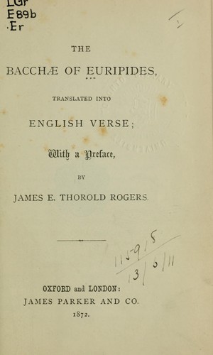 Euripides: Bacchae (1872, Parker)