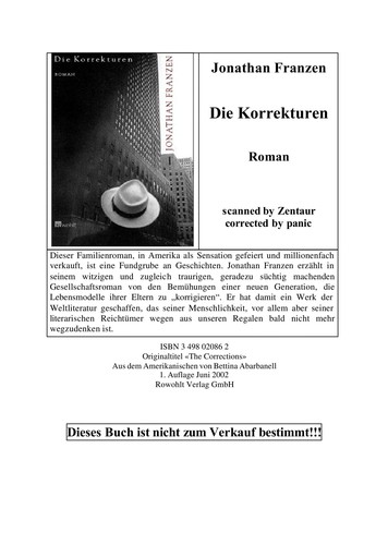 Jonathan Franzen: Die Korrekturen (German language, 2002, Rowohlt)