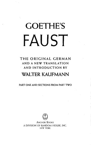 Johann Wolfgang von Goethe: Goethe's Faust (1961, Doubleday)