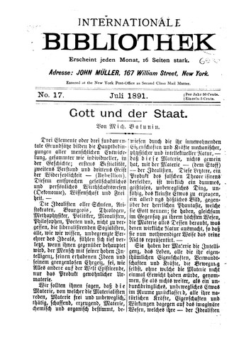 Mikhail Aleksandrovich Bakunin: Gott und der Staat (German language, 1891, John Müller)