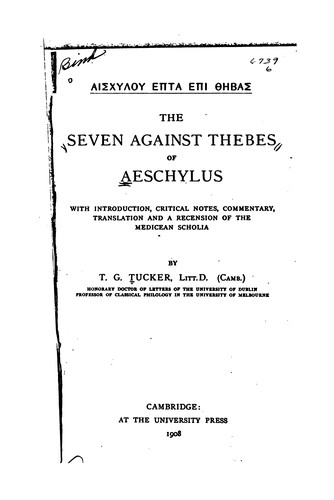 Aeschylus: Seven against Thebes. (1973, Oxford University Press)