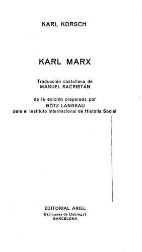 Karl Korsch: Karl Marx (Spanish language, 1975, Ariel)