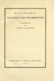 Walt Whitman: Gesänge und Inschriften (Hardcover, German language, 1921, Kurt Wolff Verlag)