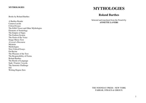 Roland Barthes: Mythologies (1972, Noonday)