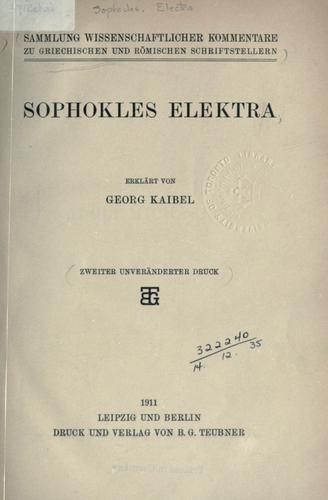 Sophocles: Elektra (Ancient Greek language, 1911, Teubner)