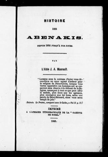 J. A. Maurault: Histoire des Abenakis, depuis 1605 jusqu'à nos jours (1866, s.n.])