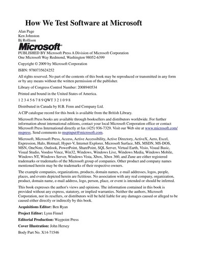 Alan Page, Ken Johnston: How We Test Software at Microsoft® (Pro - Best Practices) (Paperback, 2008, Microsoft Press)