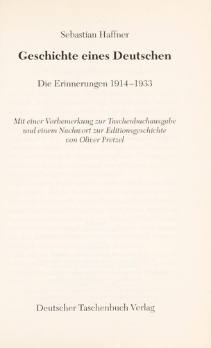Sebastian Haffner: Geschichte eines Deutschen (Deutscher Taschenbuch Verlag)