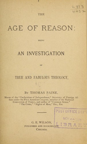 Thomas Paine: The age of reason (1890, G. E. Wilson)