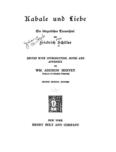 Friedrich Schiller: Kabale und Liebe (German language, 1912, H. Holt and Company)