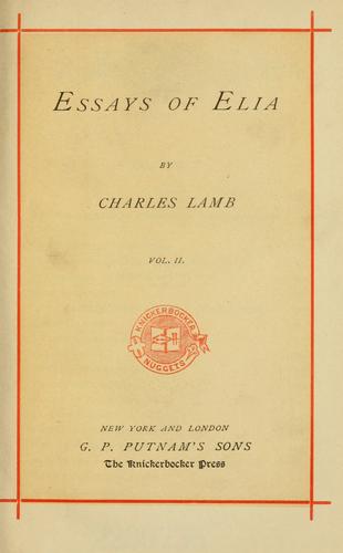 Charles Lamb: Essays of Elia (1880, Putnam)