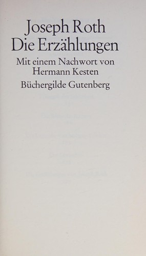 Joseph Roth: Die Erzählungen (German language, 1974, Büchergilde Gutenberg)