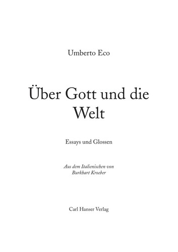 Umberto Eco: Ueber Gott Und Die Welt (Hardcover)