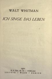 Walt Whitman: Ich singe das Leben (1921, E.P. Tal)