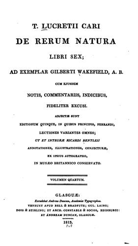 Titus Lucretius Carus: T. Lucretii Cari De rerum natura libri sex (Latin language, 1813, Bell & Bradfute [etc.])